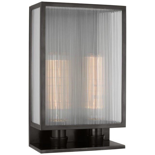 Barbara Barry for Visual Comfort Signature York 16" Double Box Sconce in Bronze with Clear Ribbed Glass For Sale