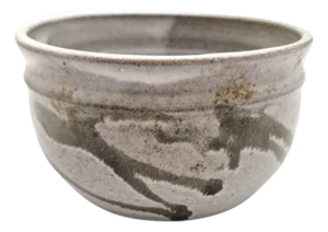Japanese Mingier Style Studio Pottery Bowl White Glaze With Iron Brushwork 5.375”