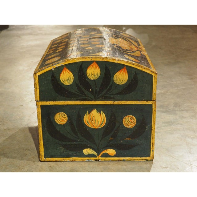 19th Century Hand Painted Polychrome Trunk With Floral Decor, Normandy France For Sale - Image 11 of 18