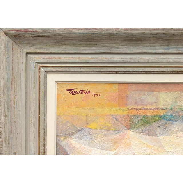 Paint Romeo Tabuena "Market Tents" Modern Abstract Pastel Toned Cubist Style Street Scene, 1971 For Sale - Image 7 of 12