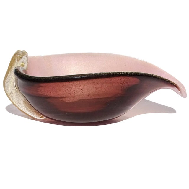 Purple Vintage Murano Gold Fleck Amethyst Purple Calla Lily Italian Art Glass Decorative Vide Poche Bowl For Sale - Image 8 of 10