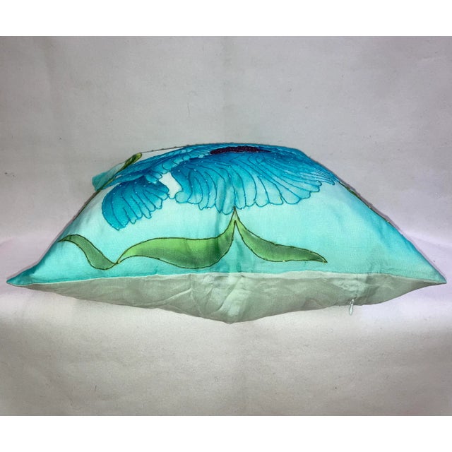 Textile Glam Poppy Floral Print Beaded Silk Georgette Pillow Cover For Sale - Image 7 of 9