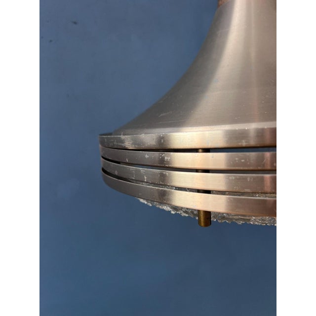 Mid-Century Brushed Aluminium Crystal Glass Pendant Light For Sale - Image 11 of 13