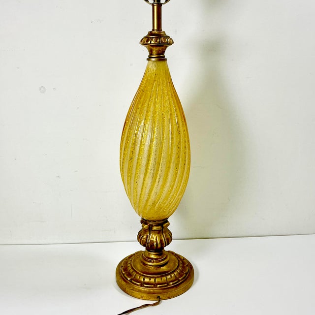 1950s Vintage Italian Venetian Swirled Opaline Glass Table Lamp With Gold Florentine Base. After Galliano Ferro For Sale - Image 12 of 14