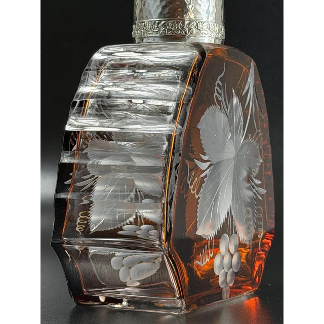 Art Deco Amber Crystal Decanter with Silver Mount, 1930s For Sale - Image 9 of 14