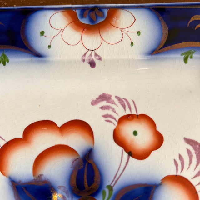 Antique Gaudy Welsh Crescent Pinwheel Flow Blue Large Platter, Circa 1840s For Sale - Image 4 of 12
