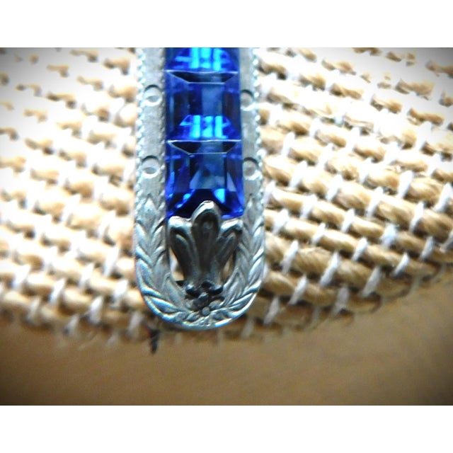 Blue Square Cut Art Deco Stone Bar Pin, Seed Pearl, Silver For Sale In New York - Image 6 of 12