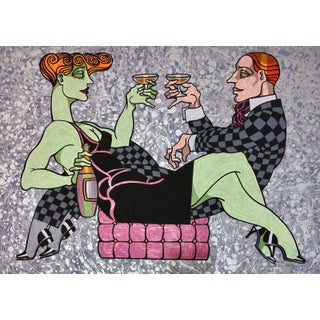 Juarez Machado Signed Limited Edition Serigraph – Parisian Cocktail Scene For Sale