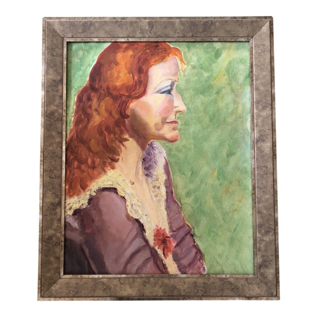 Vintage 1970’s Female Portrait Painting Framed For Sale