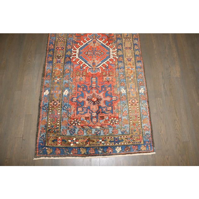 Red Traditional Antique Heriz Karadja Runner rug no. j5249 For Sale - Image 8 of 9