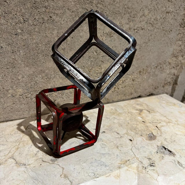 AMBIANIC presents Art Sculpture Cubes Metal unsigned 8.75 h x 5.25 w x 5 d Original vintage condition Refer to images for...