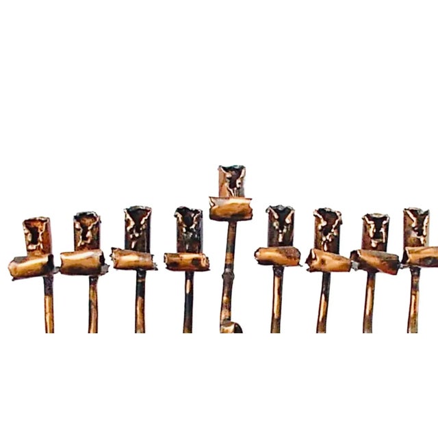 X-Large, Vintage Rami Zamir Torch Cut Hand Forged Brutalist Copper Menorah and Pedestal One of a Kind Israel For Sale - Image 9 of 13