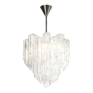 Mid-Century Modernist Hand-Blown Murano Angular Tronchi Glass Chandelier For Sale