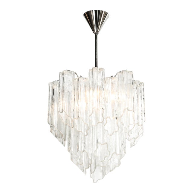 Mid-Century Modernist Hand-Blown Murano Angular Tronchi Glass Chandelier For Sale