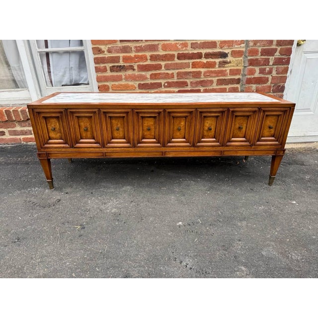 Vintage Hollywood Regency Campaign style marble top low table cabinet by Weiman Solid wood frame, marble top is removable,...