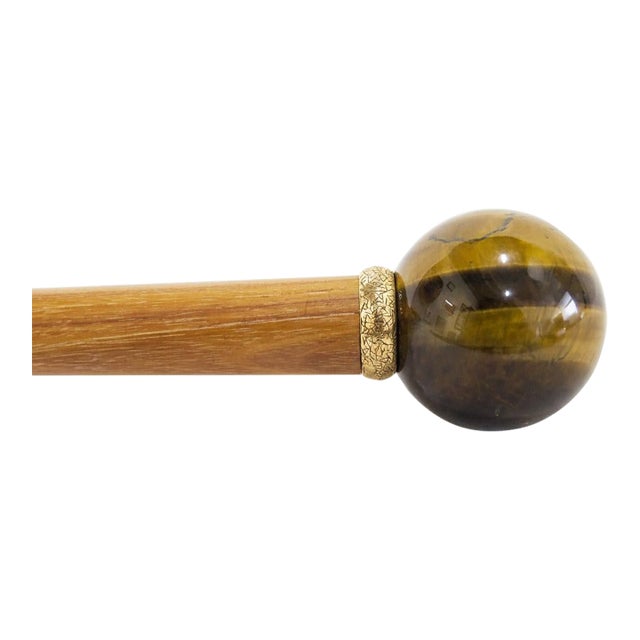 Vintage TIGERs Eye Crystal Ball Knob Wood Walking Stick Cane For Sale