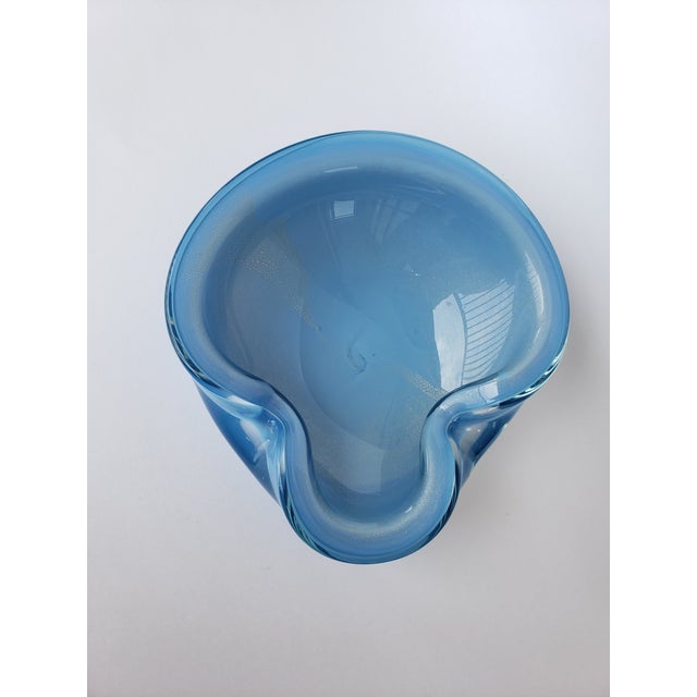 Alfredo Barbini Murano Glass Bowl Ashtray Blue Gold For Sale - Image 11 of 13