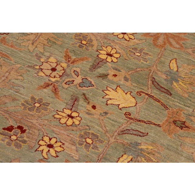 Classic Ziegler Green Tan Hand-Knotted Wool Rug - 10'0'' X 14'2'' For Sale - Image 4 of 8