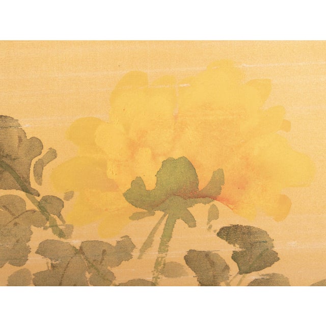 1950-1960s Shōwa Era Japanese Painted Silk Byobu Screen "Peonies" For Sale - Image 9 of 18