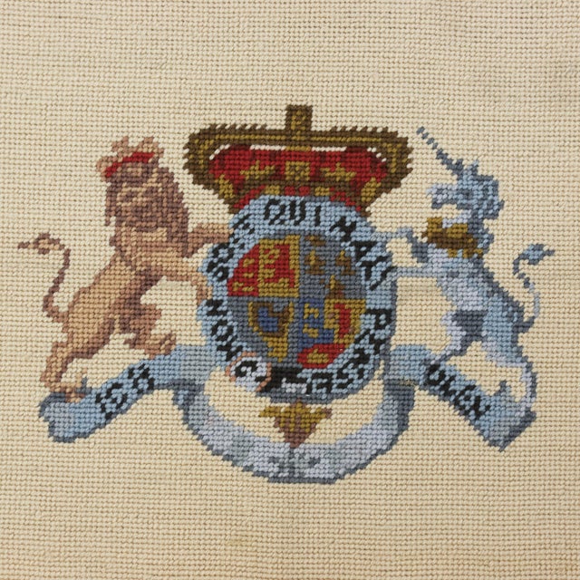 Traditional Vintage British Royal Coat of Arms Needlework Lion and Unicorn Heraldic Wall Art For Sale - Image 3 of 6