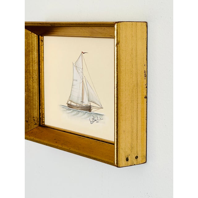 American Original Hand-Painted Sailboat Painting in a Vintage Frame For Sale - Image 3 of 3
