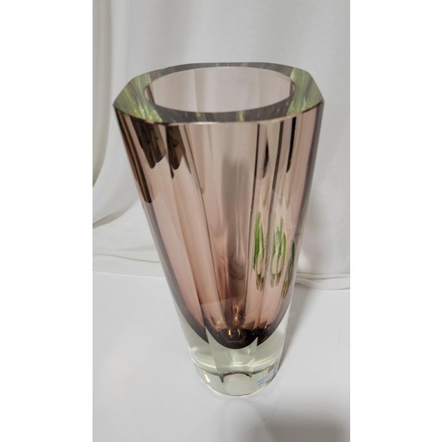 Beautiful Vintage Sommerso Vase in a dark Amethyst hue. Faceted, yet rounded panels on the body form an octagonal shape....