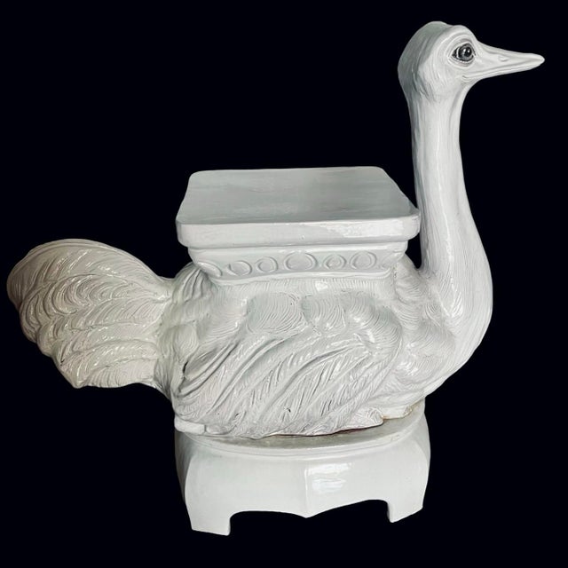 Italian Hollywood Regency / Mid-Century Modern Blanc de chine glazed terracotta garden seat. A versatile piece that would...