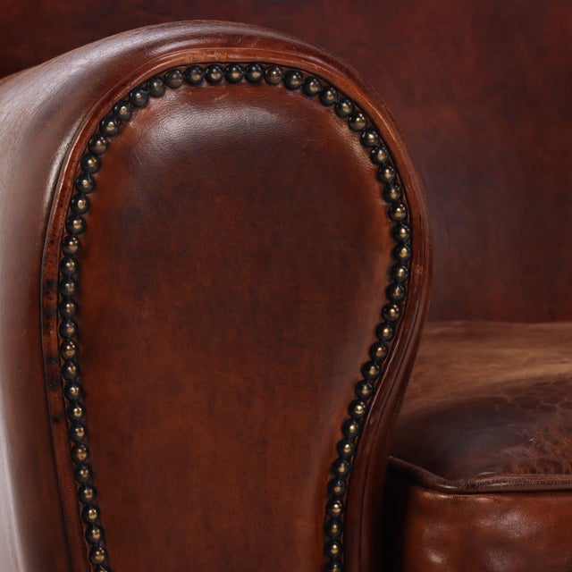 Brown Dutch Art Deco Style Leather Loveseat, 1930s Modernist Form For Sale - Image 8 of 8