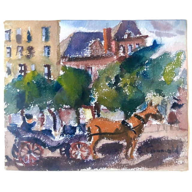 Samuel Grunvald, 1940's American WPA Modernist New York Watercolor Painting 59th st Central Park, c.1940s For Sale