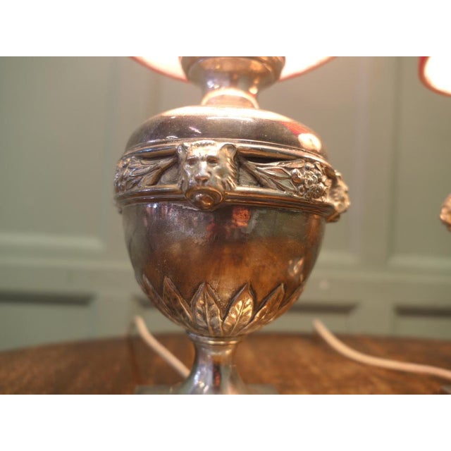 Vintage Gothic Style Silver Plated Table Lamps, 1930, Set of 2 For Sale - Image 3 of 8