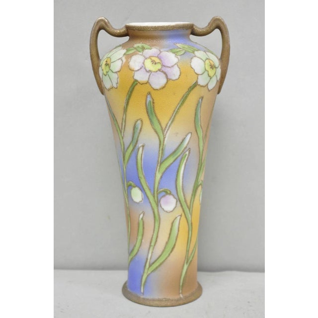 Nippon Sharkskin Decorated Royal Kinjo Japan Hand Painted Porcelain Handled Vase For Sale - Image 17 of 17
