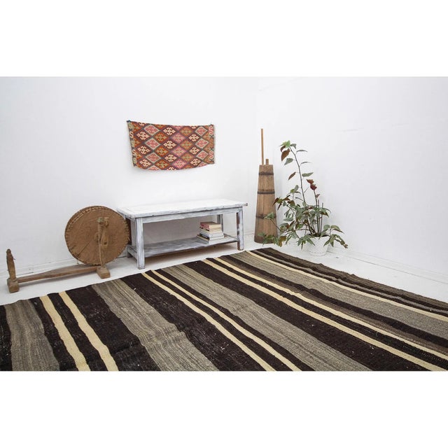 Brown & Ivory Vintage Kilim Rug For Sale In Los Angeles - Image 6 of 7