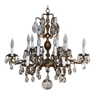 1950s Large French 6 Arm 12 Light Pineapple Cut Lead Crystal Chandelier For Sale