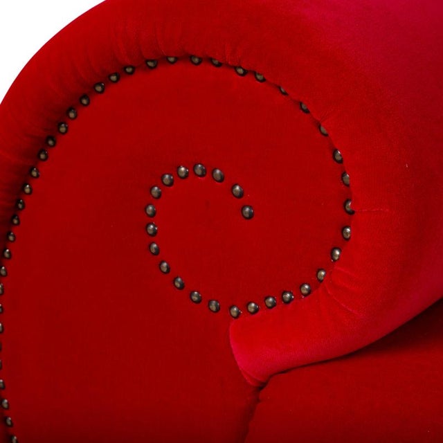 Red Velvet Fabric Three-Seater Sofa from Bretz Gaudi For Sale - Image 5 of 13