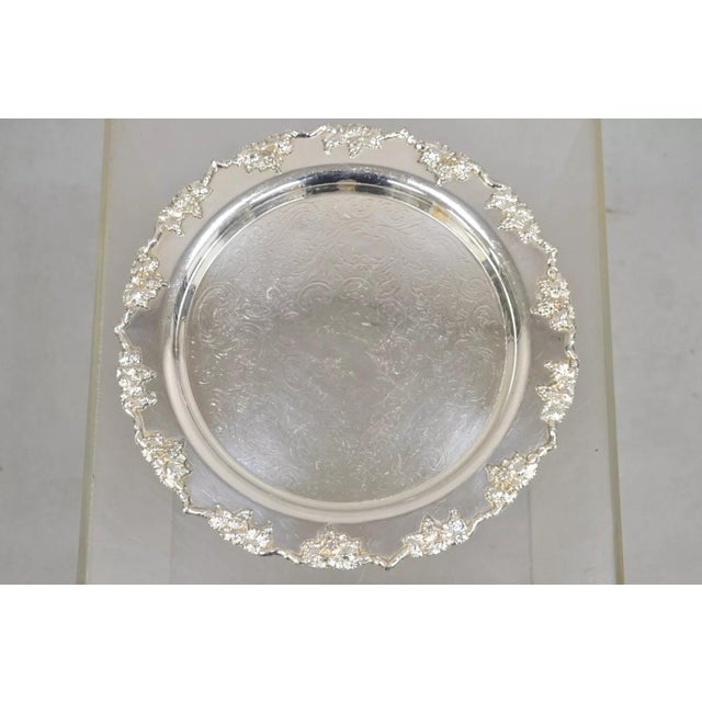 Antique English Victorian Silver Plated Grapevine Round Serving Platter Tray For Sale - Image 11 of 11