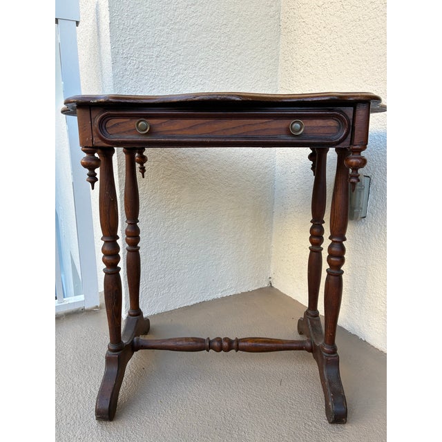 Vintage Solid Wood Side Table With Drawer, Scalloped Top For Sale In Miami - Image 6 of 12