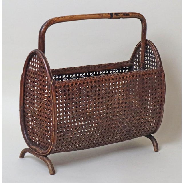 Art Deco Newspaper Rack in Handcrafted Wicker and Bamboo, 1940s For Sale - Image 6 of 11