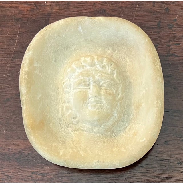Antique 19th Century Italian Grand Tour Carved White Marble Shallow Vide Poche Dish or Paperweight With Mask Figure For Sale - Image 10 of 16