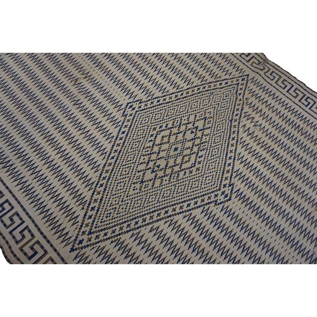1890s Beige Field Antique Greek Key Border Native American Navajo Flatwoven Rug For Sale - Image 12 of 12