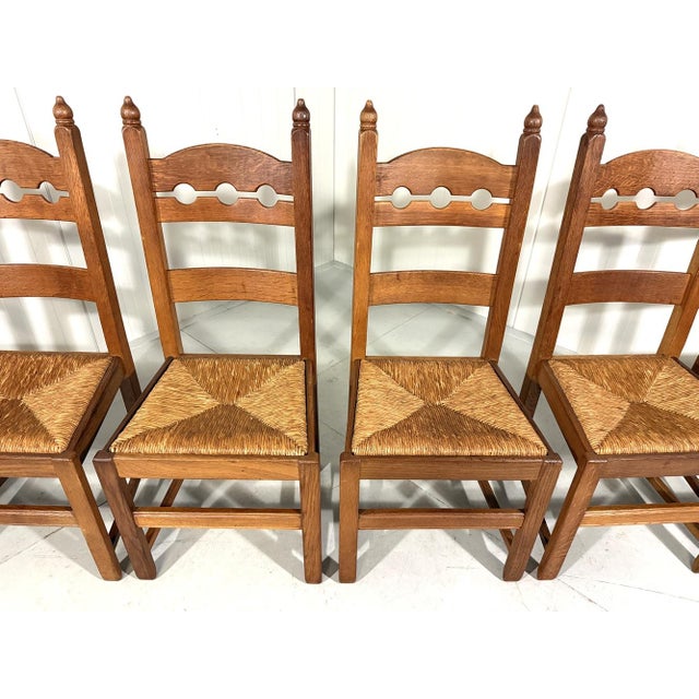 Rustic Oak Razor High Back Dining Chairs, 1960s, Set of 6 For Sale - Image 14 of 18