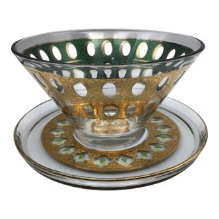 Culver Gold and Emerald Green Bowl and Platter - Set of 2 For Sale