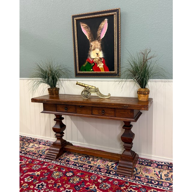 BEAUTIFUL Versatile Size Antique French Oak Flip Top Envelope Table, Writing Desk or Sofa Table with Trestle Base and...