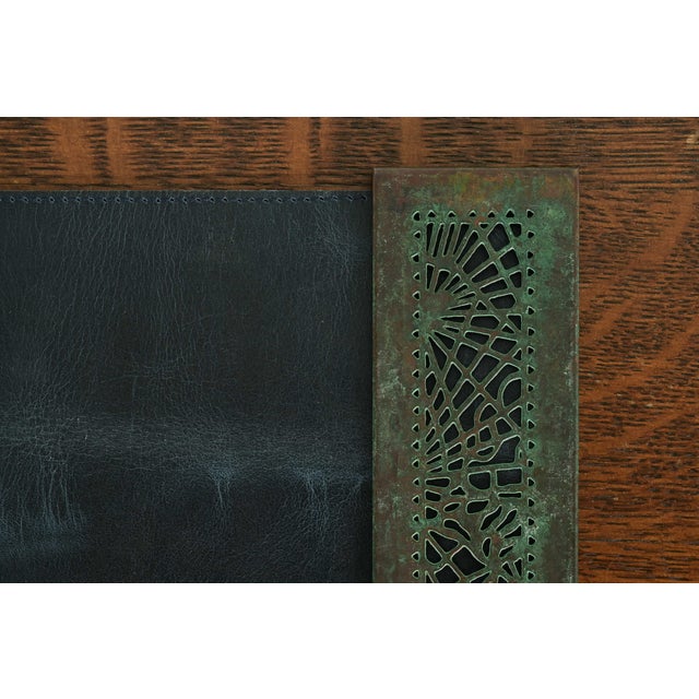 Metal Tiffany Studios New York Pine Needle Bronze Blotter Ends With Leather Desk Blotter For Sale - Image 7 of 14