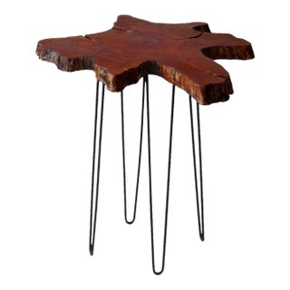 Mid Century Live Edge Wood Side Table For Sale