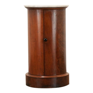 English Round Mahogany & Marble Bedside Table For Sale