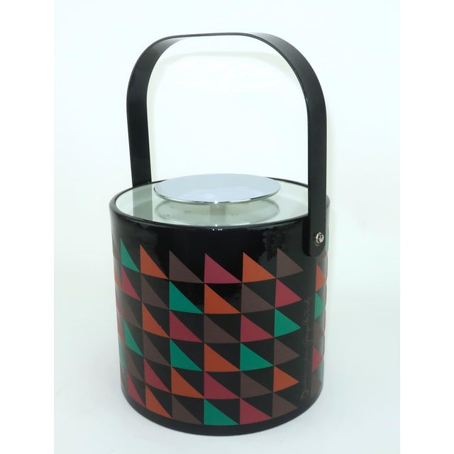 Georges Briard gives us a Memphis style vibe with this 1980's postmodern ice bucket in a geometric print. The shiny black...