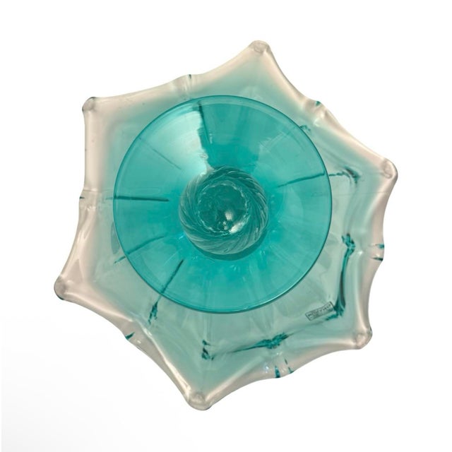 Blue Vintage Murano Italy Art Glass Footed Pedestal Centerpiece Compote Bowl Large. For Sale - Image 8 of 9