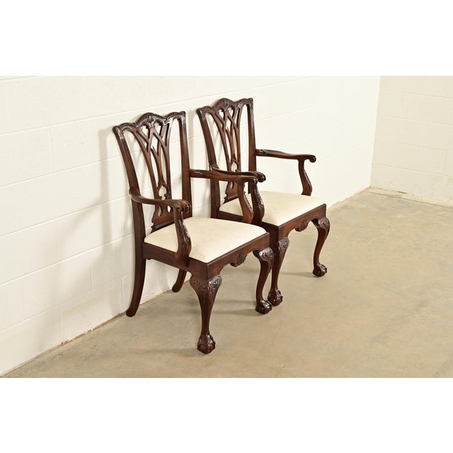 Drexel Heritage Drexel Heritage Chippendale Carved Mahogany Armchairs, Pair For Sale - Image 4 of 13
