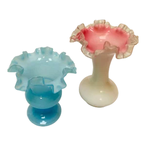 Early 20th Century Vintage Fenton Ruffled Vases - Set of 2