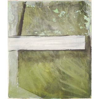 Tux 03 12*14 Monoprint Painting Original Art by Carrie Bergey - Olive Moss Green Black White For Sale